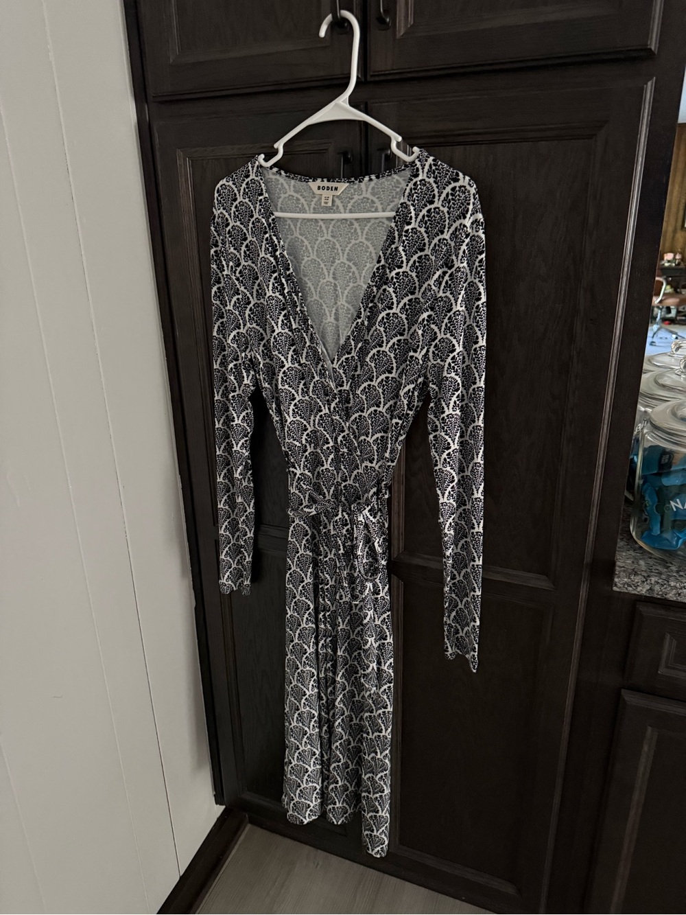 Boden Black & White Long Sleeve Wrap Dress